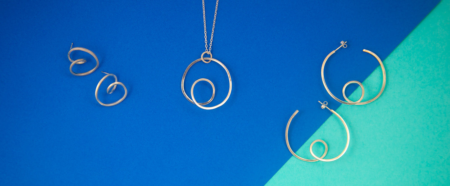 Loop D loop silver earrings and necklace by Katy Luxton Jewellery