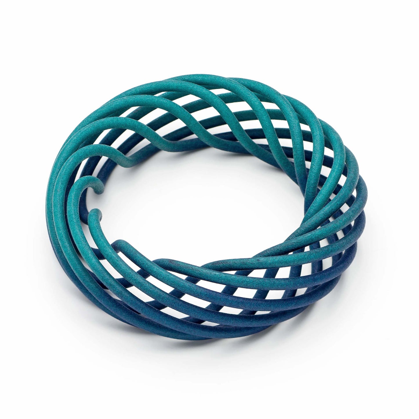 Vortex 3D printed nylon bangle in teal to navy fade by Katy Luxton Jewellery