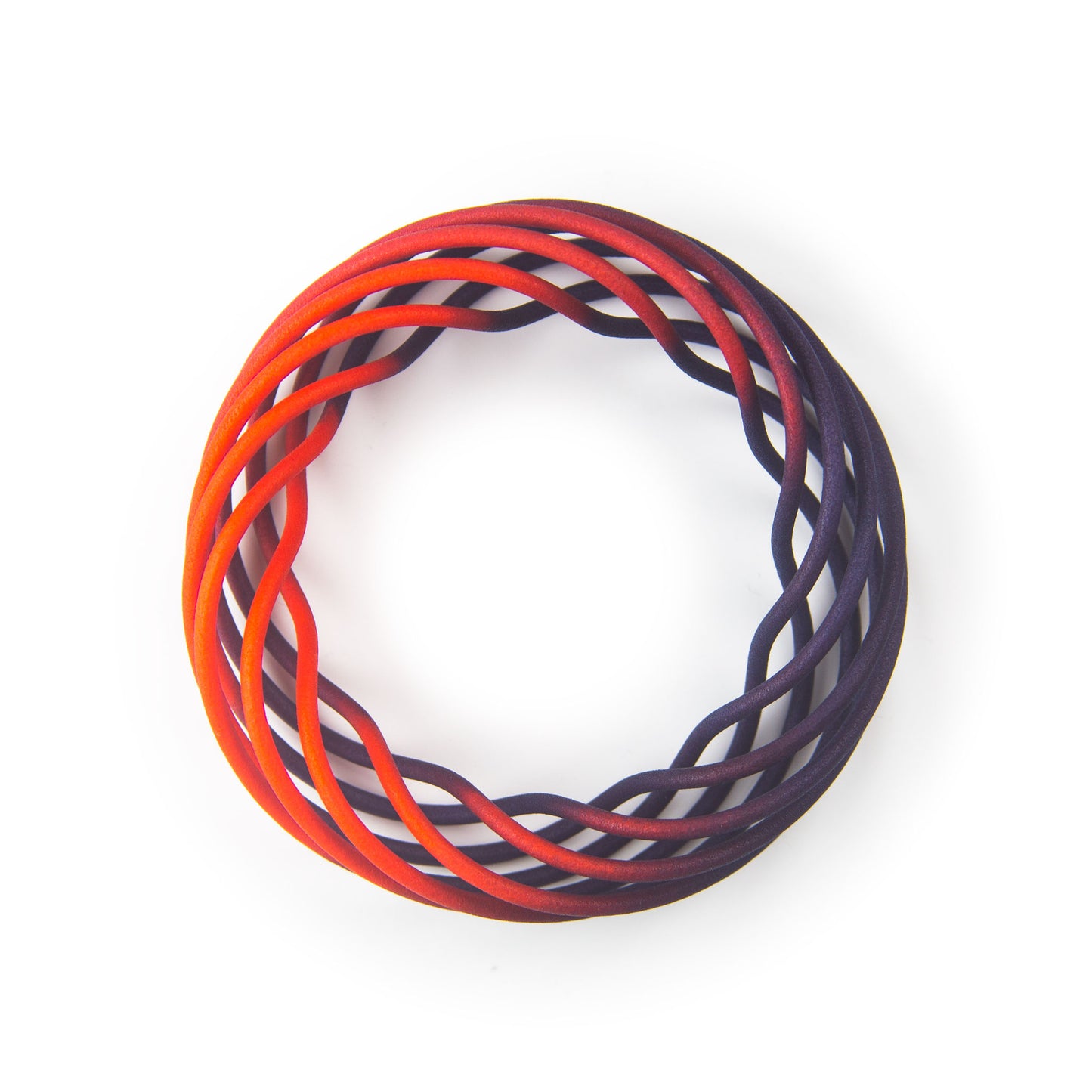 Vortex 3D printed nylon bangle in scarlet to purple fade