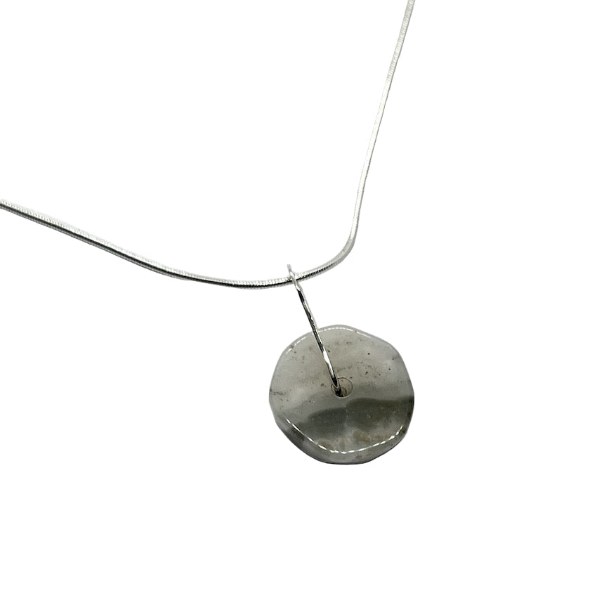 Grey agate stone pendant on silver snake chain