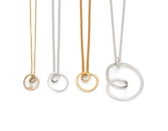 Loop d Loop pendants in 9ct gold with diamond, silver, 24ct gold vermil and silver