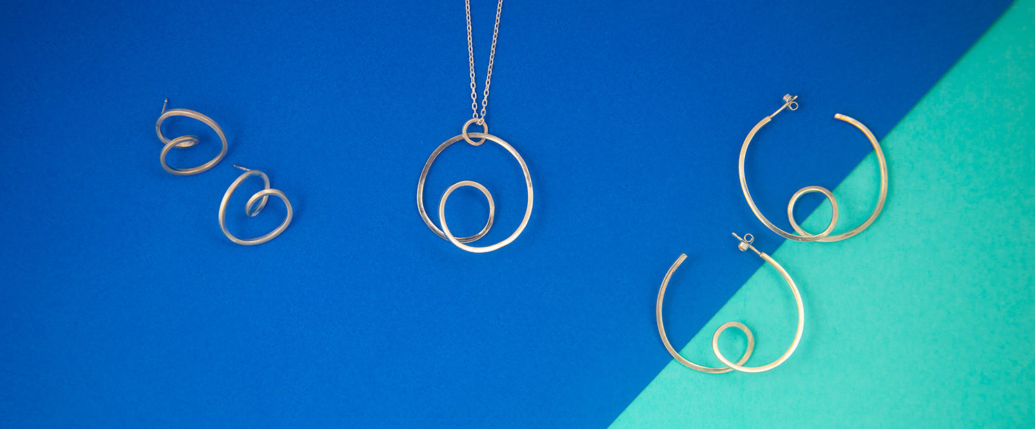 Loop D loop silver earrings and necklace by Katy Luxton Jewellery 
