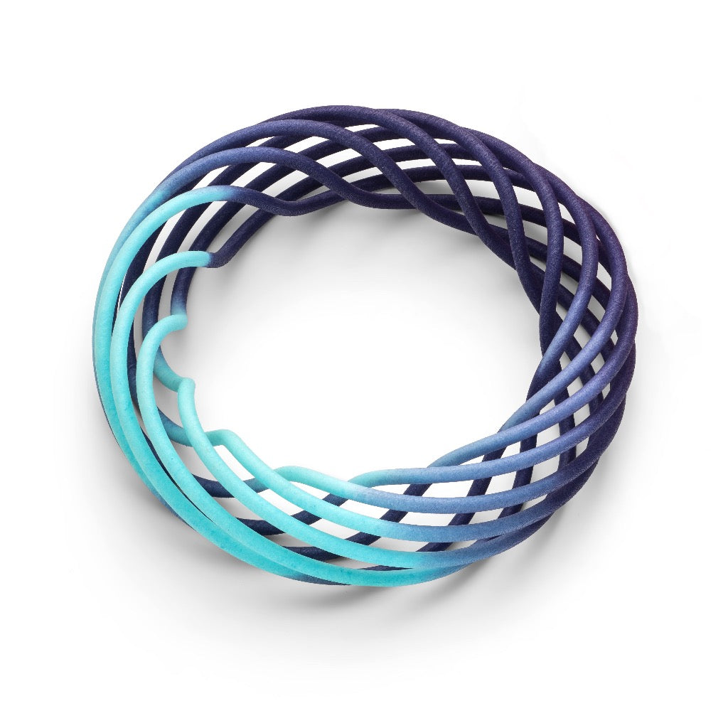 Turquoise and blue ombre fade vortex bangle