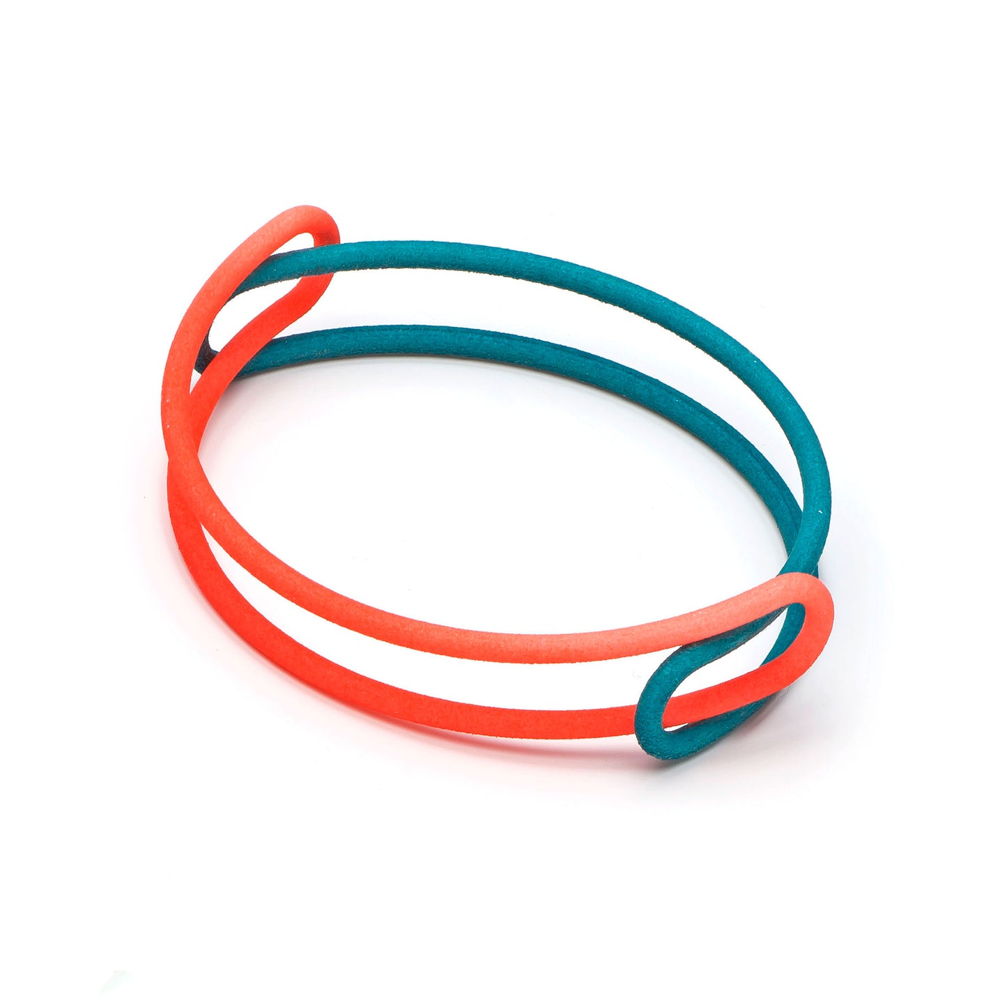Orange and teal nylon interlinked loop bangle