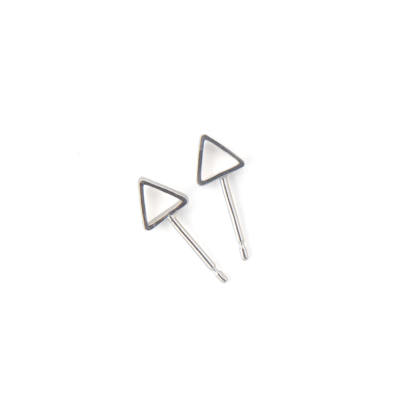 Triangle Tube Silver Stud earrings by Katy Luxton